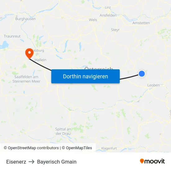 Eisenerz to Bayerisch Gmain map