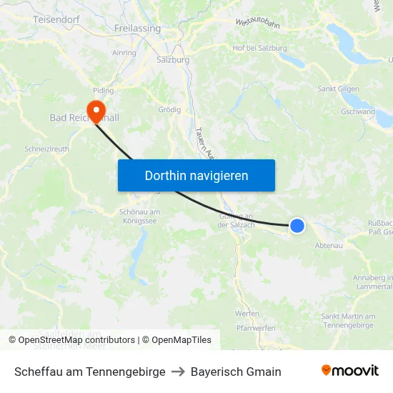 Scheffau am Tennengebirge to Bayerisch Gmain map