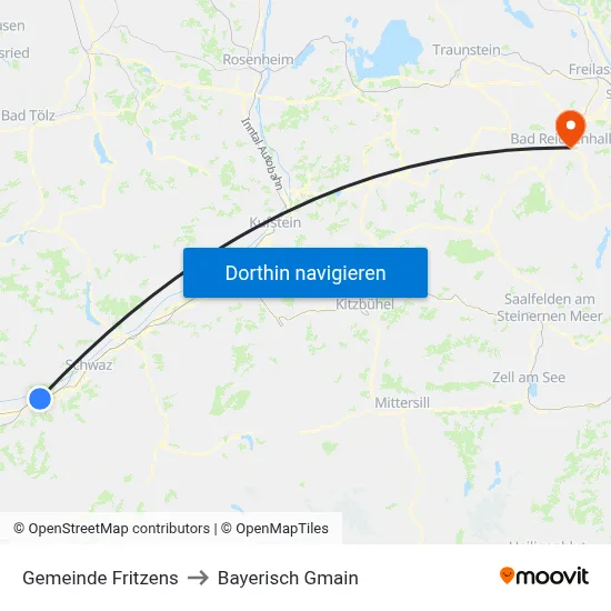 Gemeinde Fritzens to Bayerisch Gmain map