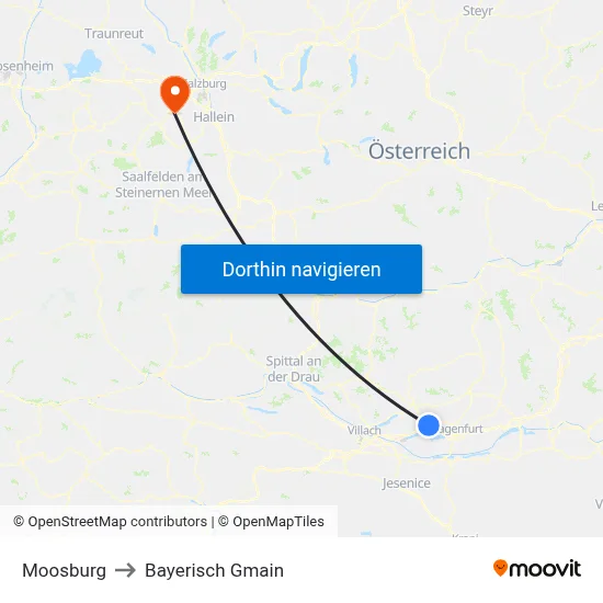 Moosburg to Bayerisch Gmain map