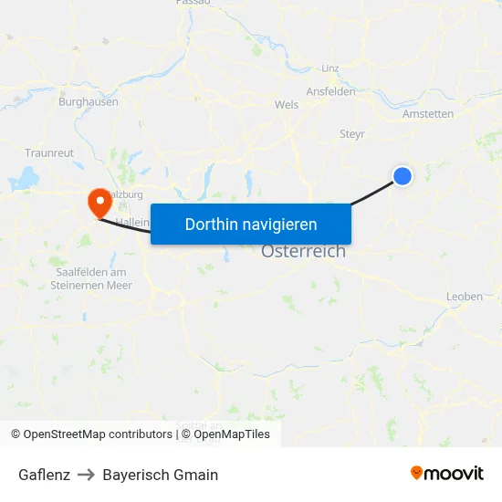 Gaflenz to Bayerisch Gmain map