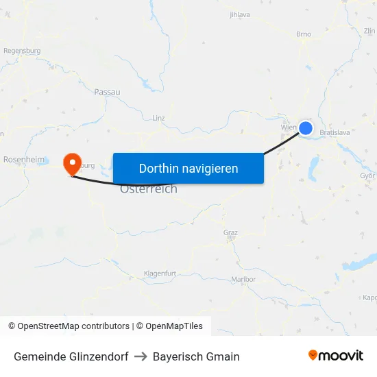 Gemeinde Glinzendorf to Bayerisch Gmain map