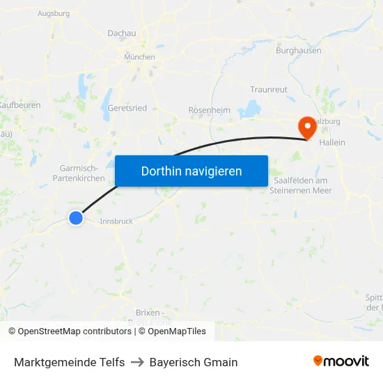 Marktgemeinde Telfs to Bayerisch Gmain map