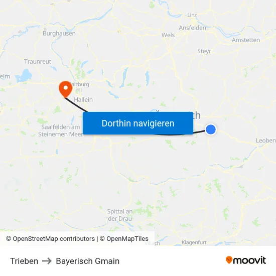 Trieben to Bayerisch Gmain map