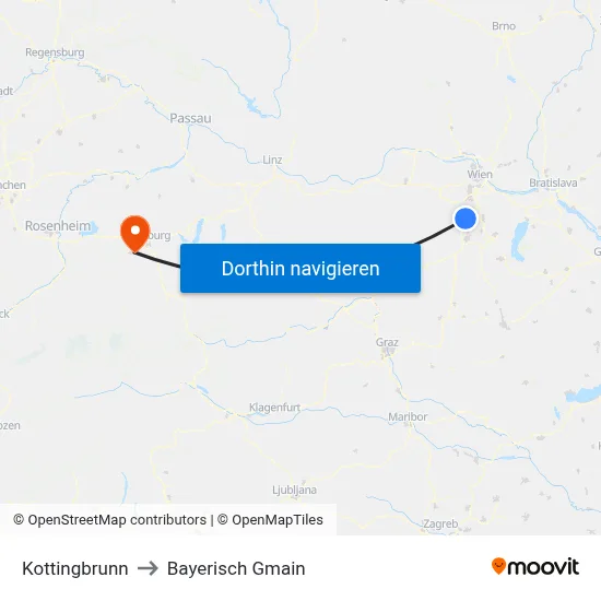 Kottingbrunn to Bayerisch Gmain map