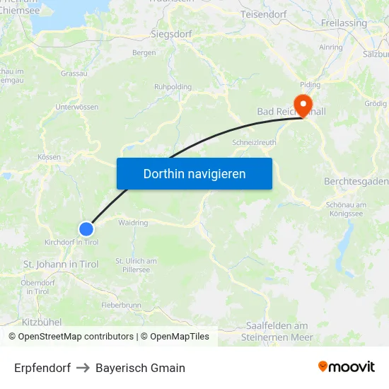 Erpfendorf to Bayerisch Gmain map