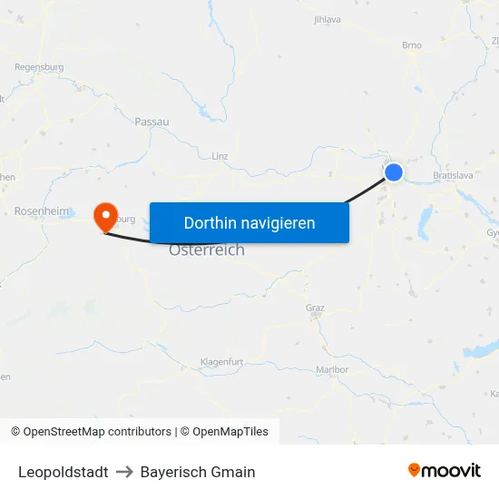 Leopoldstadt to Bayerisch Gmain map
