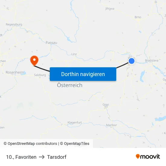 10., Favoriten to Tarsdorf map