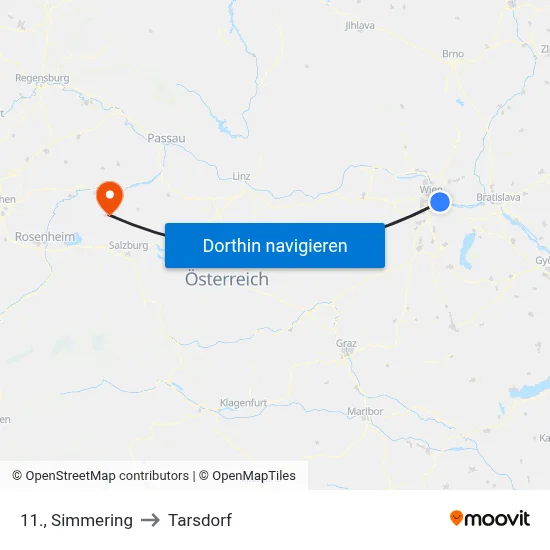 11., Simmering to Tarsdorf map
