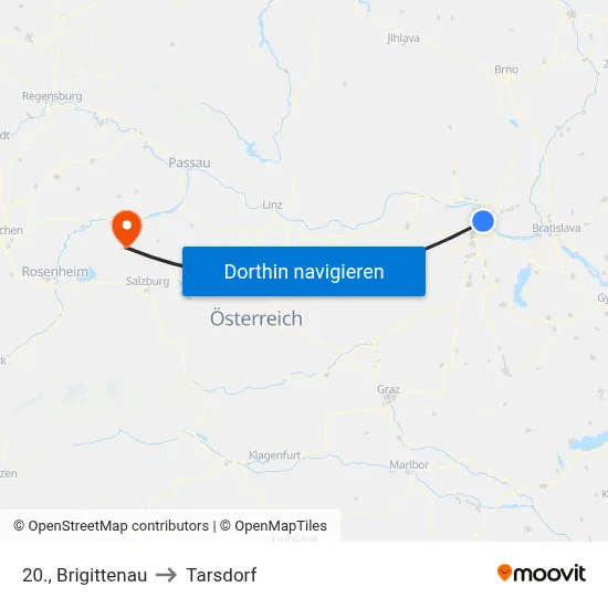 20., Brigittenau to Tarsdorf map