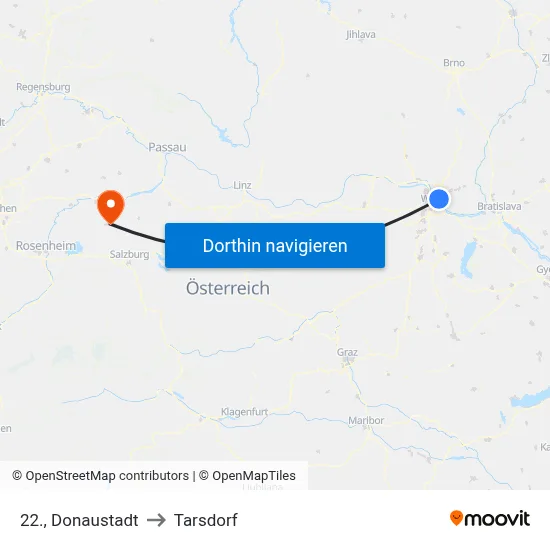 22., Donaustadt to Tarsdorf map