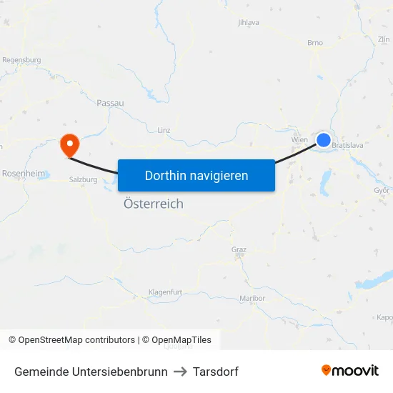 Gemeinde Untersiebenbrunn to Tarsdorf map