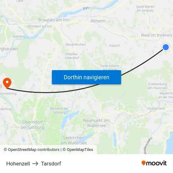 Hohenzell to Tarsdorf map