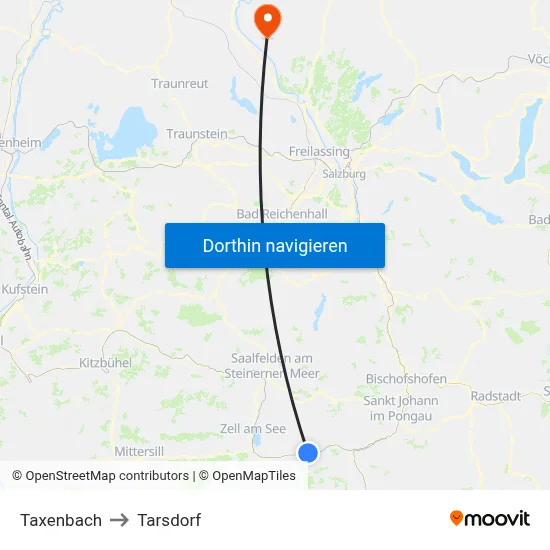 Taxenbach to Tarsdorf map
