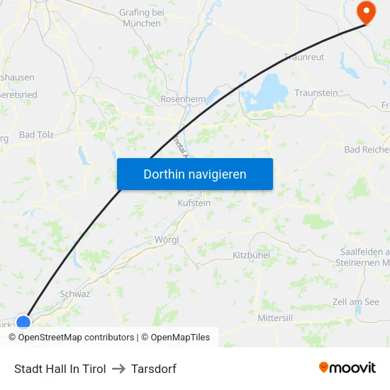 Stadt Hall In Tirol to Tarsdorf map