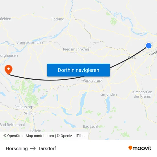 Hörsching to Tarsdorf map