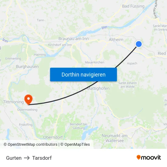 Gurten to Tarsdorf map