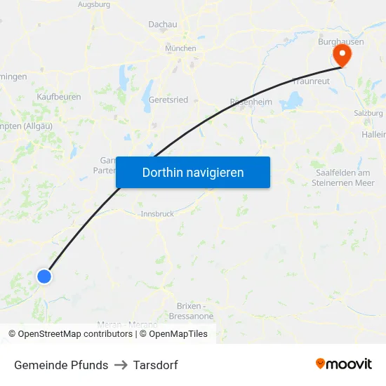Gemeinde Pfunds to Tarsdorf map