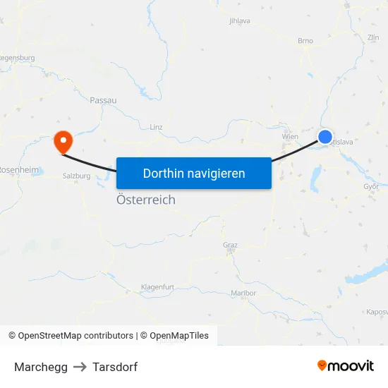 Marchegg to Tarsdorf map