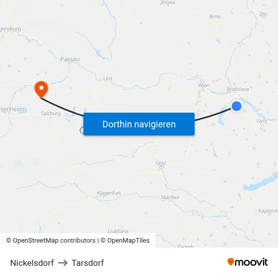Nickelsdorf to Tarsdorf map