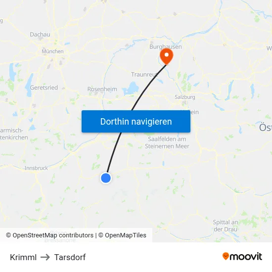 Krimml to Tarsdorf map