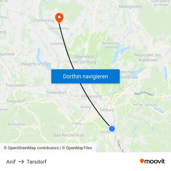 Anif to Tarsdorf map