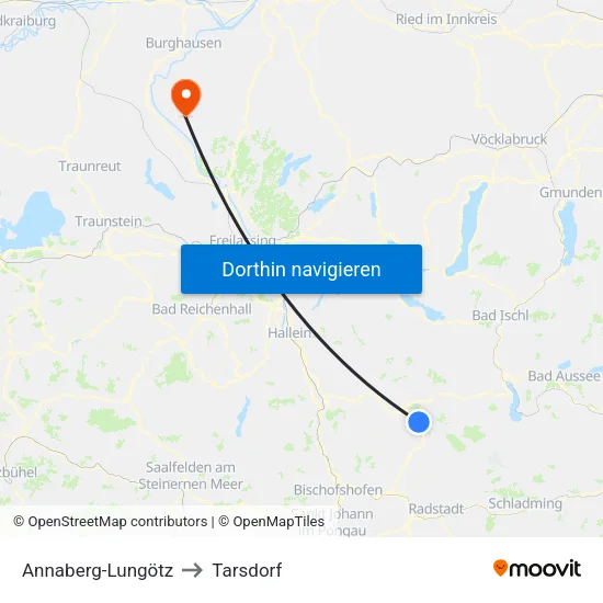 Annaberg-Lungötz to Tarsdorf map