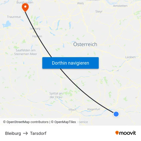Bleiburg to Tarsdorf map