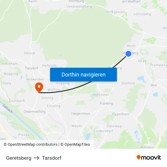 Geretsberg to Tarsdorf map