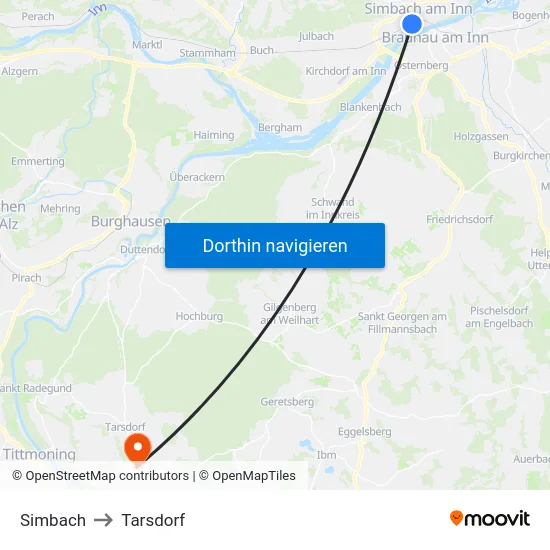 Simbach to Tarsdorf map