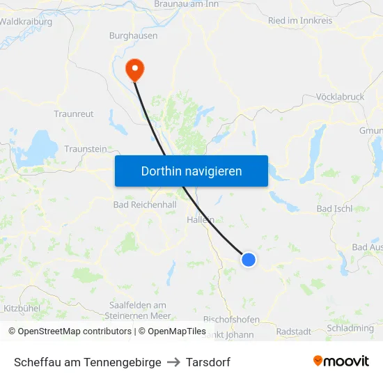 Scheffau am Tennengebirge to Tarsdorf map