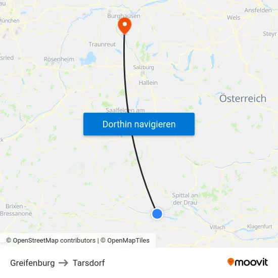 Greifenburg to Tarsdorf map