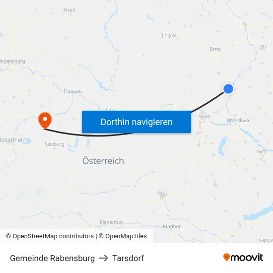 Gemeinde Rabensburg to Tarsdorf map