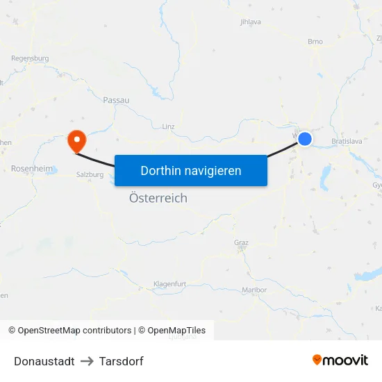 Donaustadt to Tarsdorf map