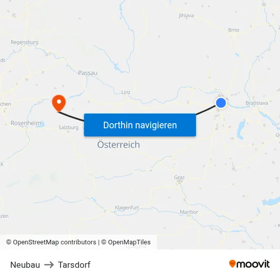 Neubau to Tarsdorf map