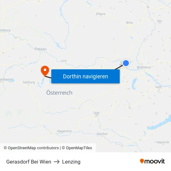 Gerasdorf Bei Wien to Lenzing map