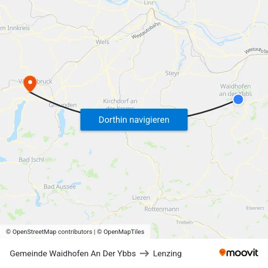 Gemeinde Waidhofen An Der Ybbs to Lenzing map
