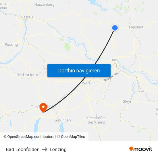 Bad Leonfelden to Lenzing map