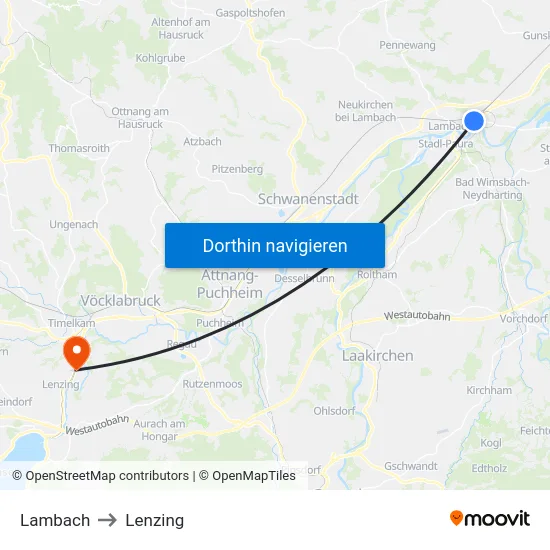 Lambach to Lenzing map