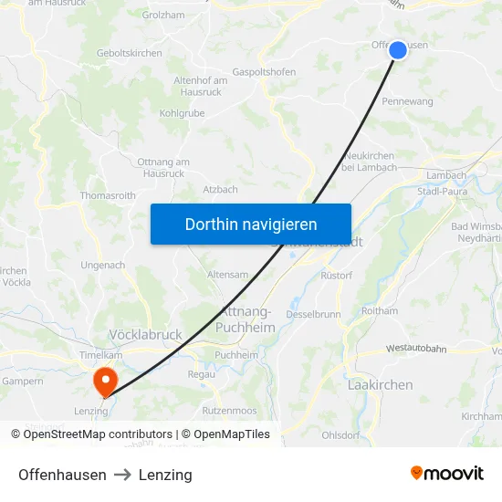 Offenhausen to Lenzing map