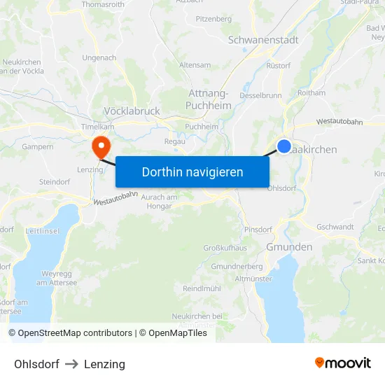Ohlsdorf to Lenzing map