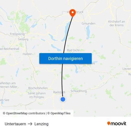 Untertauern to Lenzing map