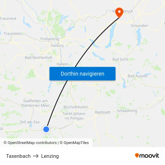 Taxenbach to Lenzing map