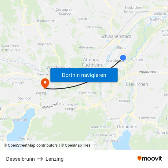 Desselbrunn to Lenzing map