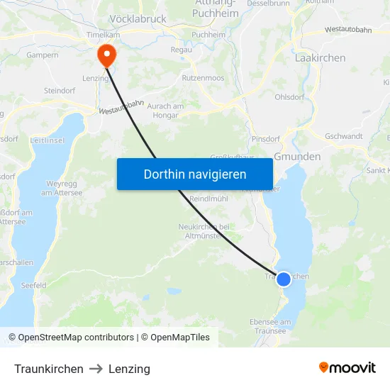 Traunkirchen to Lenzing map