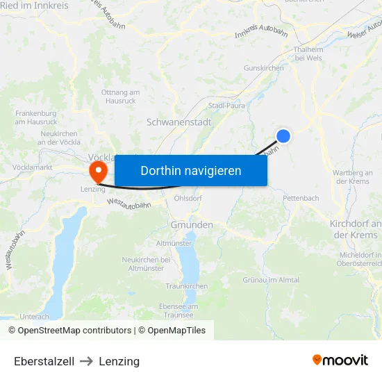 Eberstalzell to Lenzing map
