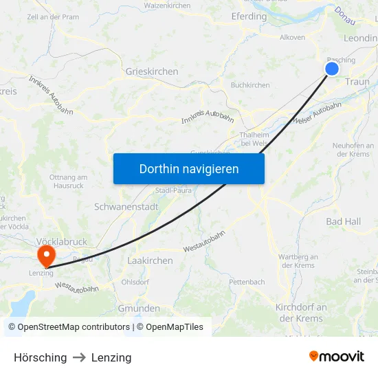 Hörsching to Lenzing map