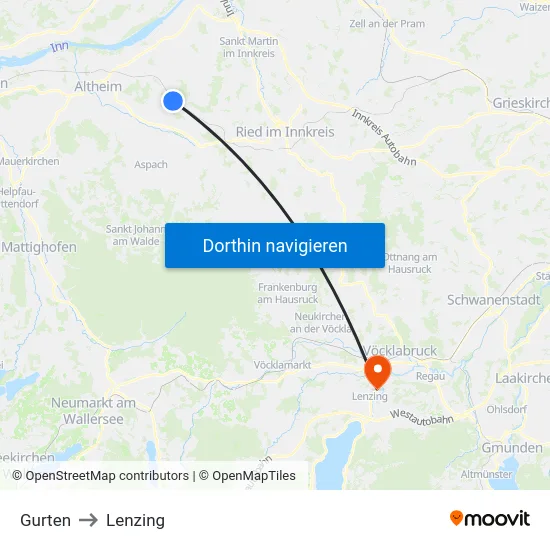 Gurten to Lenzing map