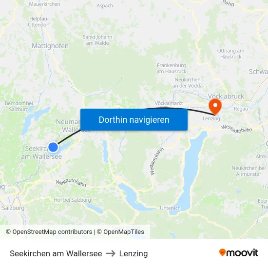 Seekirchen am Wallersee to Lenzing map
