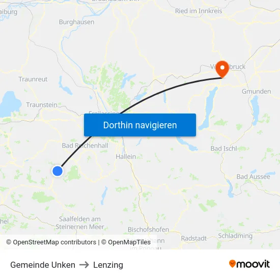 Gemeinde Unken to Lenzing map
